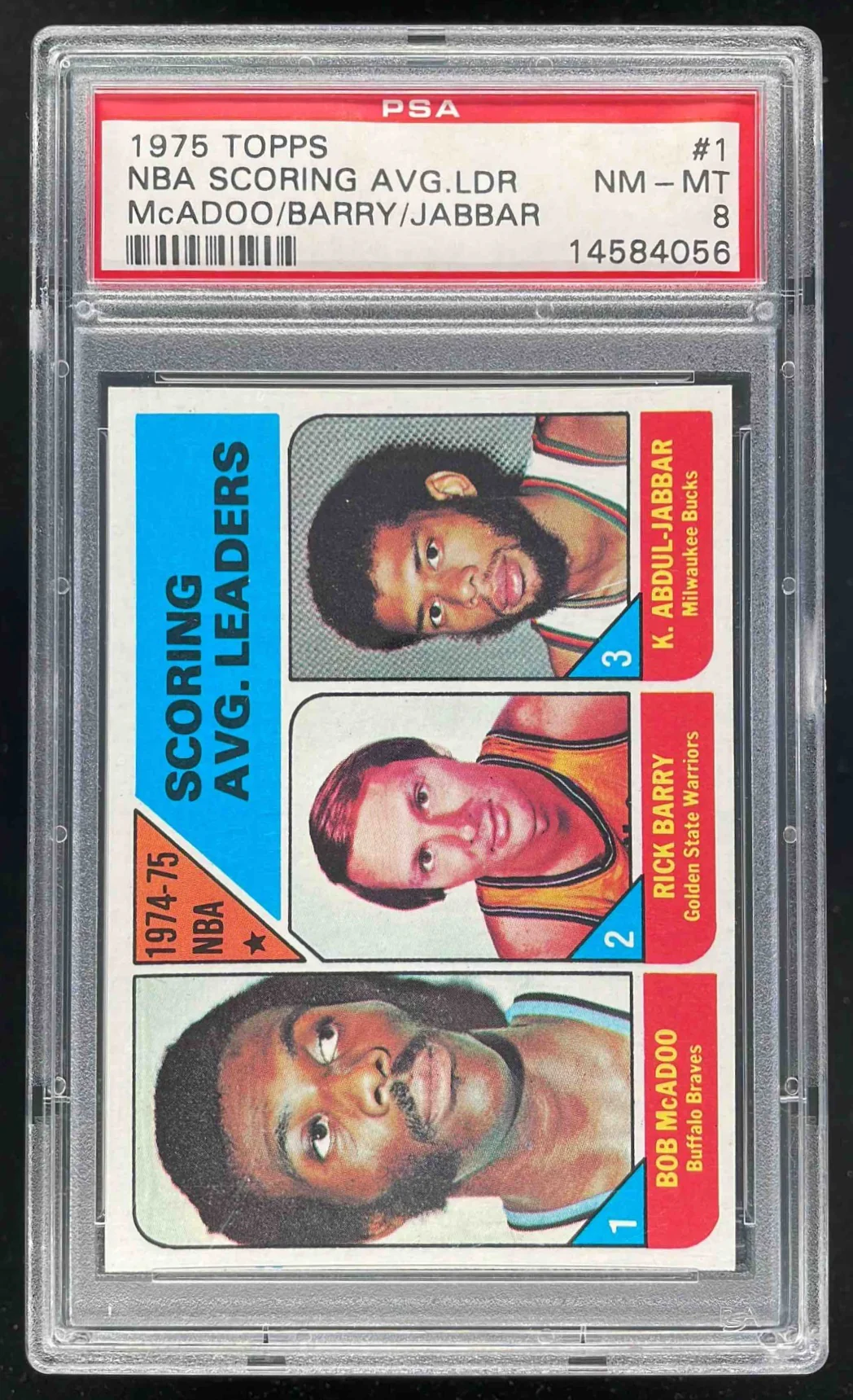 1975-76 Topps #1 Kareem Abdul-Jabbar Bob McAdoo Rick Barry League Leaders PSA 8