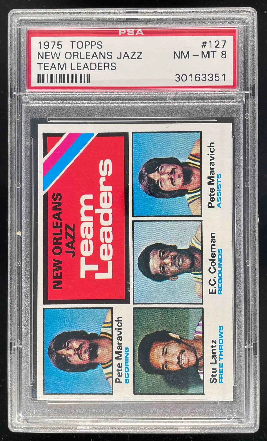 1975-76 Topps #127 Team Leaders Pete Maravich Stu Lantz E.C. Coleman PSA 8