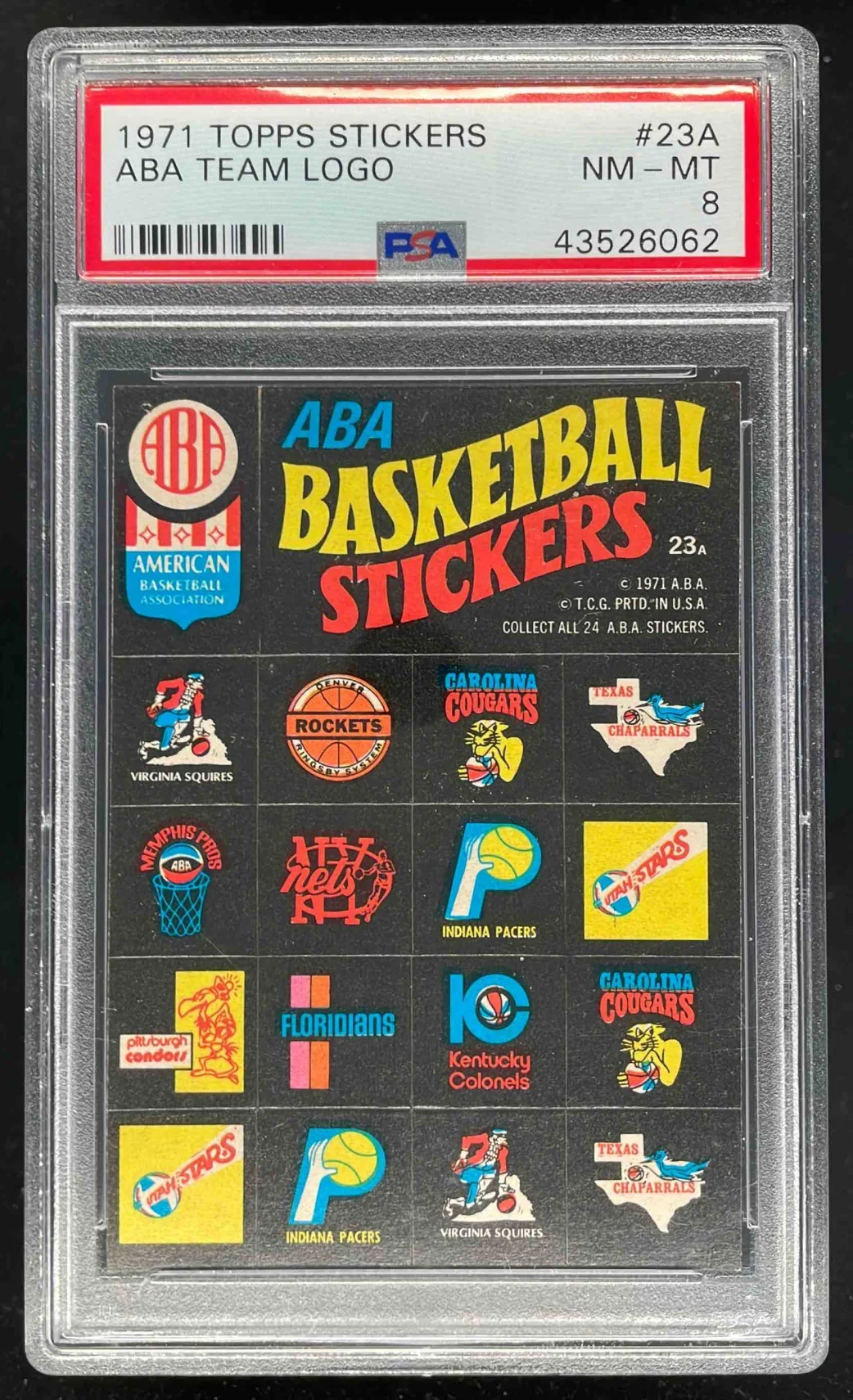 1971 Topps Stickers #23a ABA Team Logo PSA 8