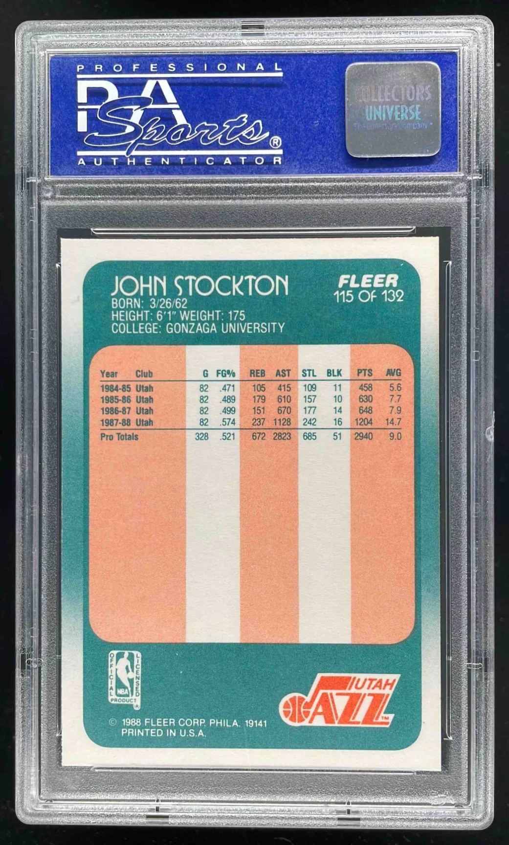 1988-89 Fleer #115 John Stockton RC PSA 9 - Image 2