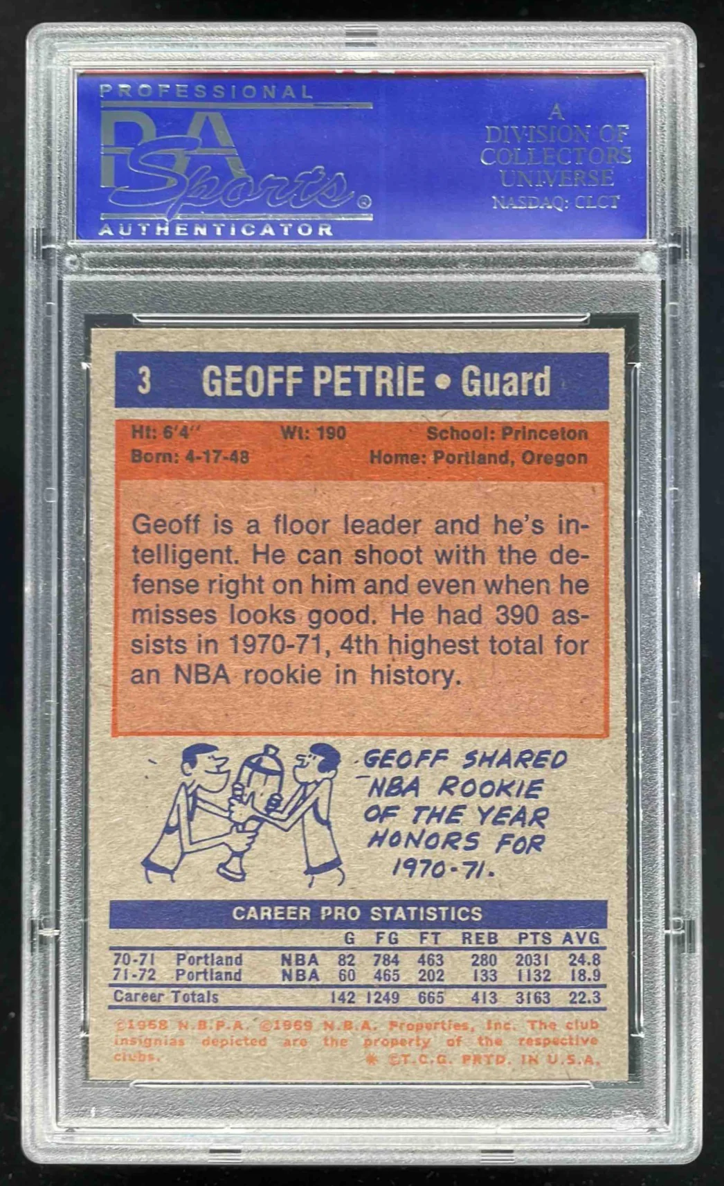 1972-73 Topps #3 Geoff Petrie PSA 8 - Image 2
