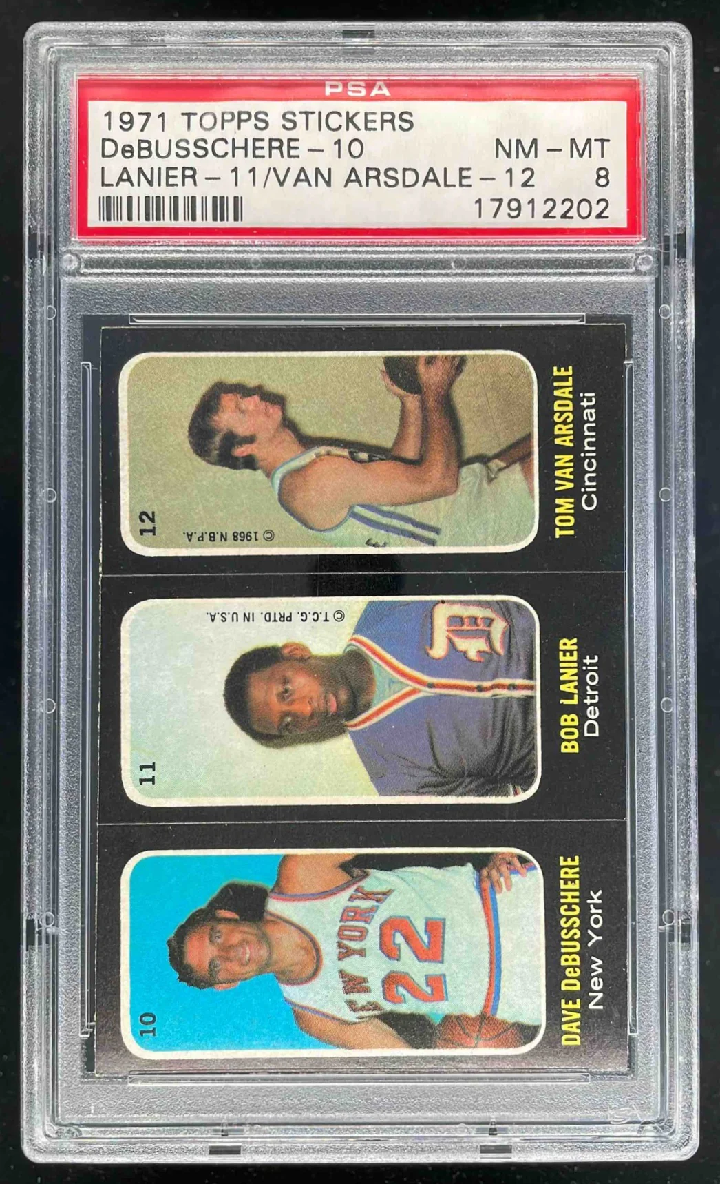 1971 Topps Stickers Dave DeBusschere Bob Lanier Tom Van Arsdale PSA 8