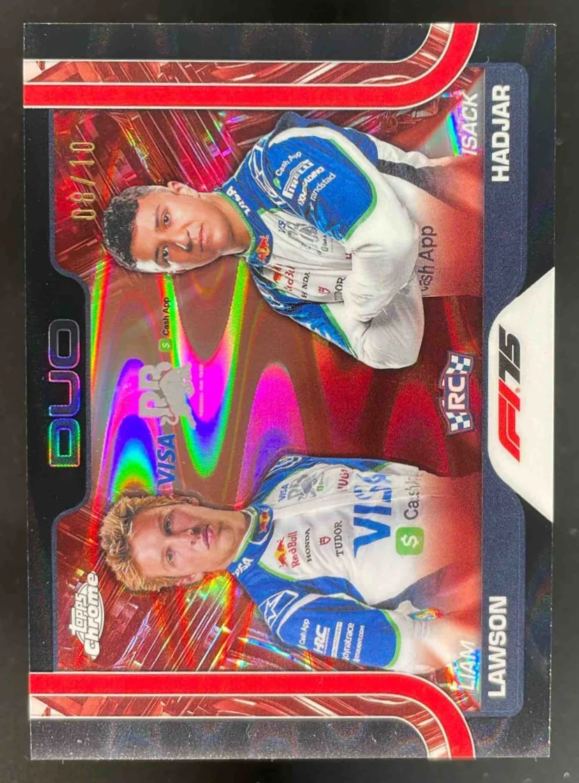 2025 Topps Chrome Formula 1 Black RayWave #169 Liam Lawson Isack Hadjar RC /10