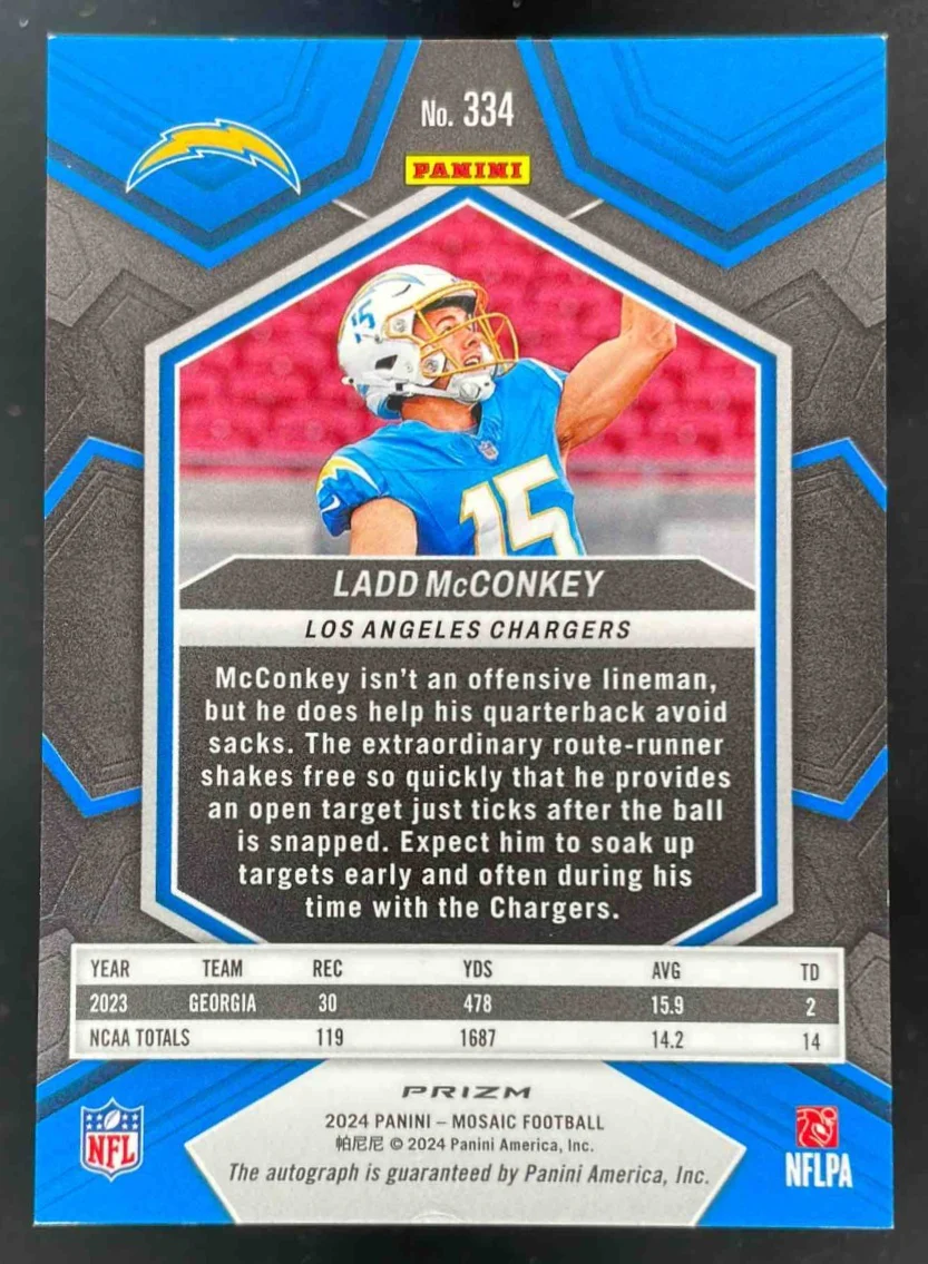 2024 Panini Mosaic Rookie Autographs #334 Ladd McConkey RC Auto - Image 2
