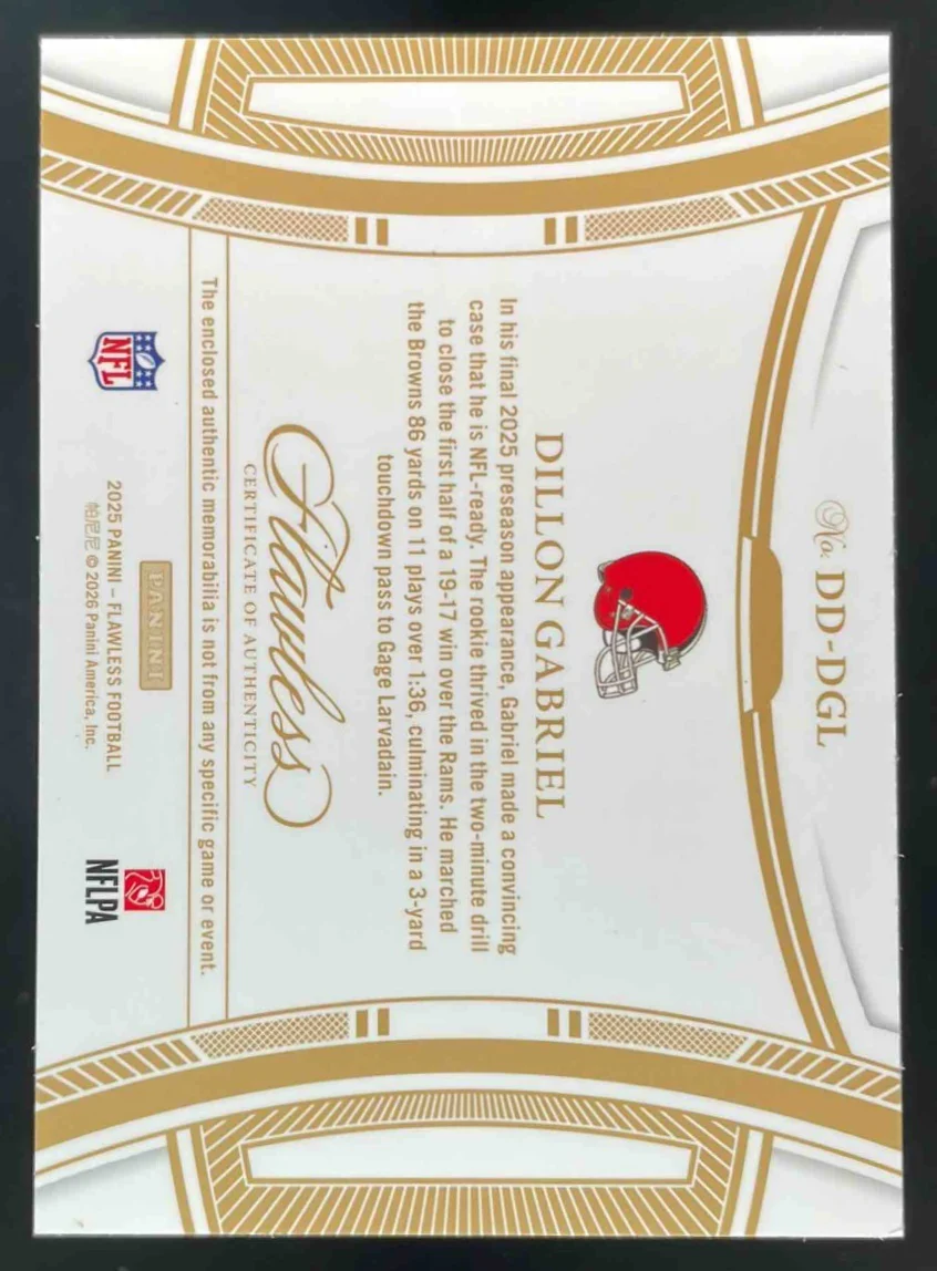 2025 Panini Flawless Debut Duals Laundry Tags #6 Dillon Gabriel MEM RC /2 - Image 2