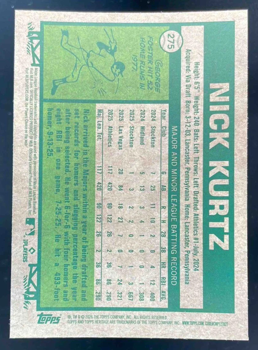 2026 Topps Heritage Chrome Black Refractor #275 Nick Kurtz /77 - Image 2