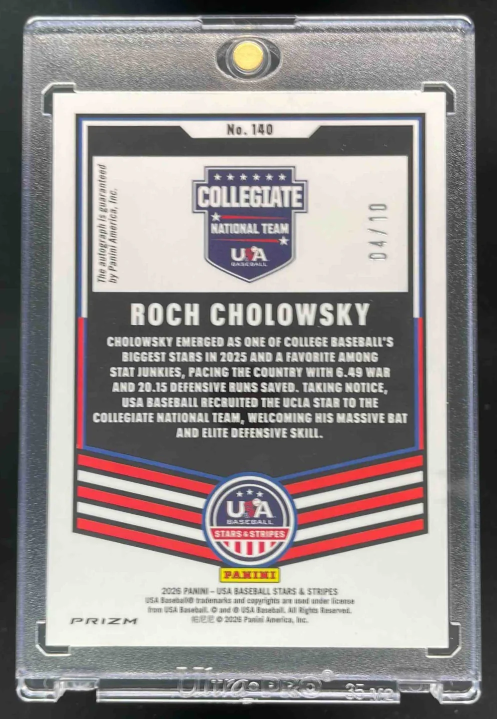 2026 Stars and Stripes Prizm Signatures Gold Prizm #140 Roch Cholowsky Auto /10 - Image 2