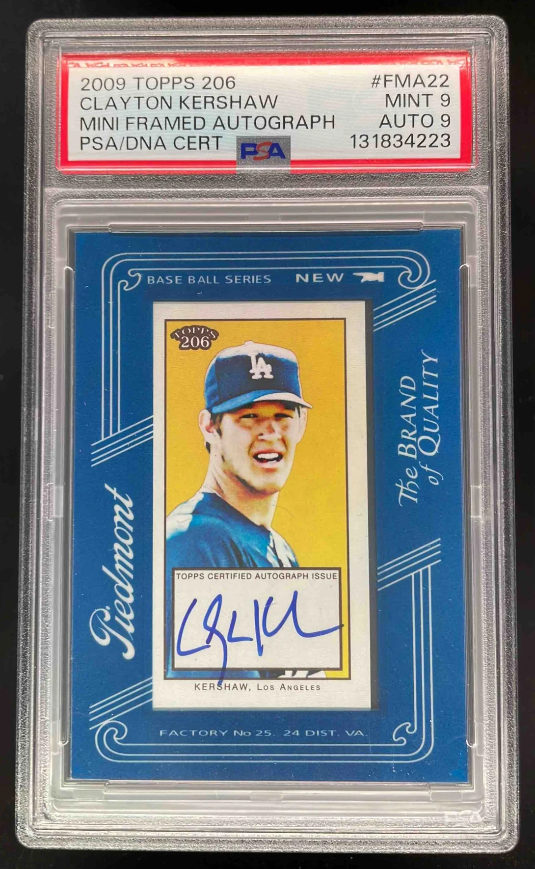 2009 Topps 206 Mini Framed Autograph #FMA-22 Clayton Kershaw Auto PSA 9