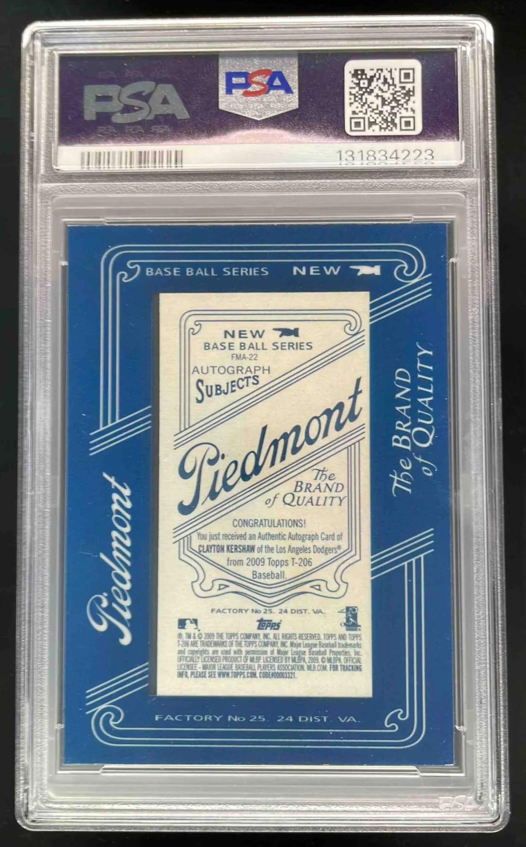 2009 Topps 206 Mini Framed Autograph #FMA-22 Clayton Kershaw Auto PSA 9 - Image 2