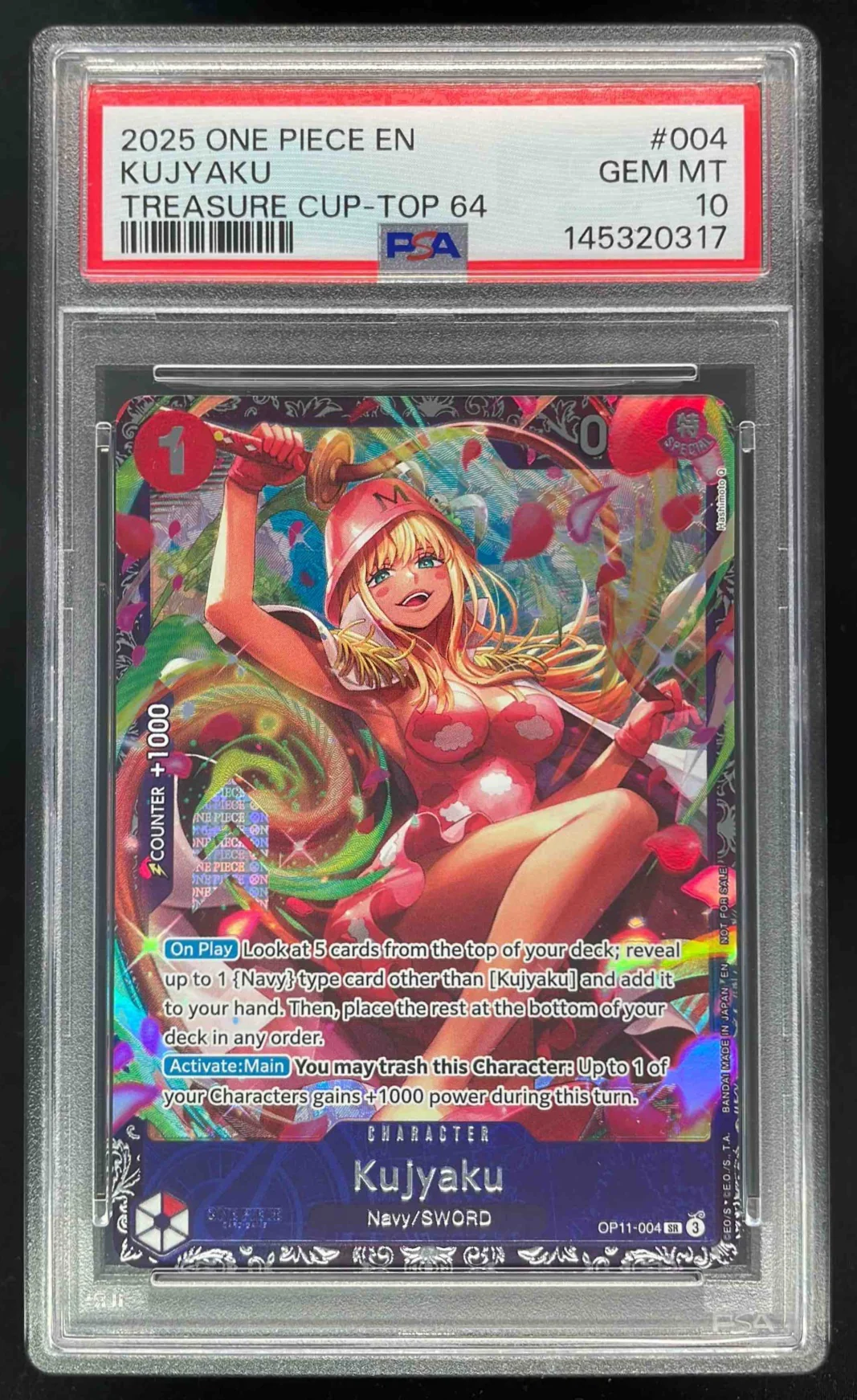 2025 One Piece EN Treasure Cup Top 64 #004 Kujyaku PSA 10