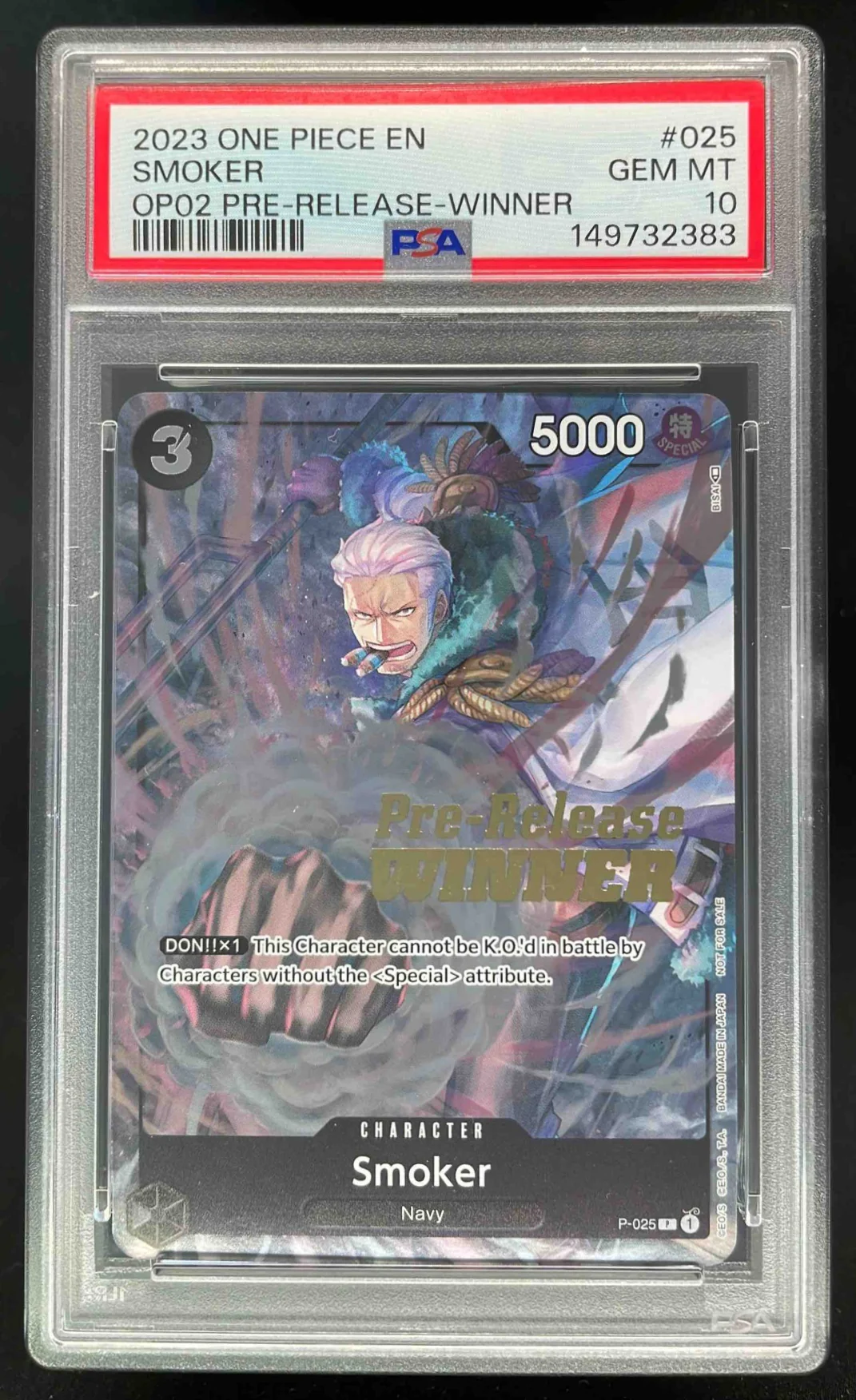 2023 One Piece EN OP02 Pre-Release Winner #025 Smoker PSA 10