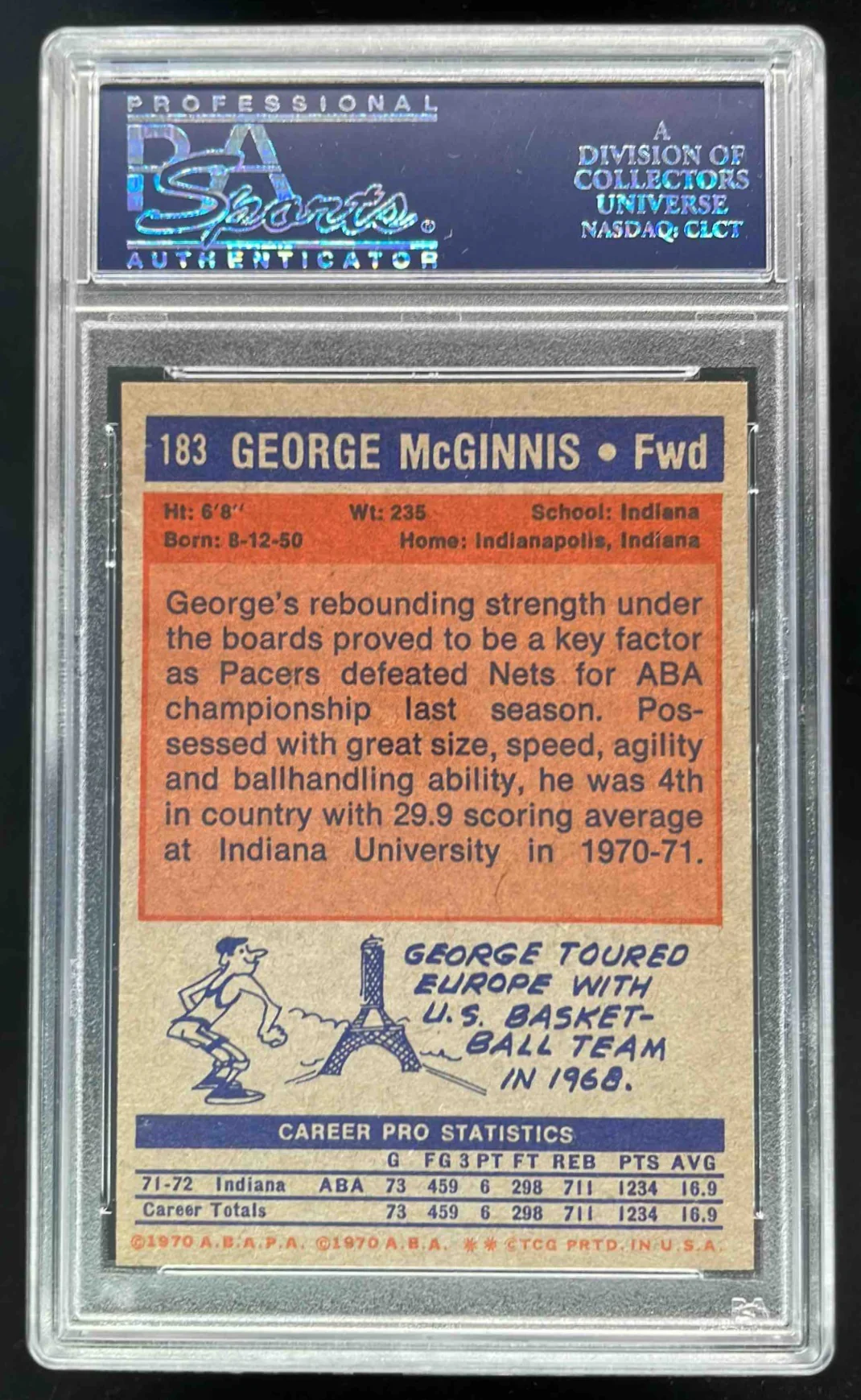 1972-73 Topps #183 George McGinnis RC PSA 8 - Image 2