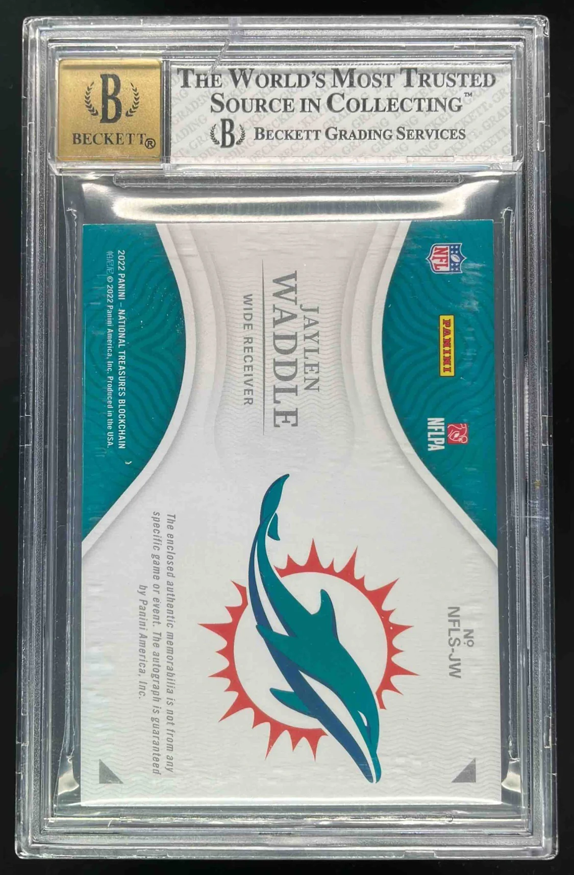 2022 National Treasures Blockchain NFL Shield Auto Jaylen Waddle 1/1 BGS 8 - Image 2