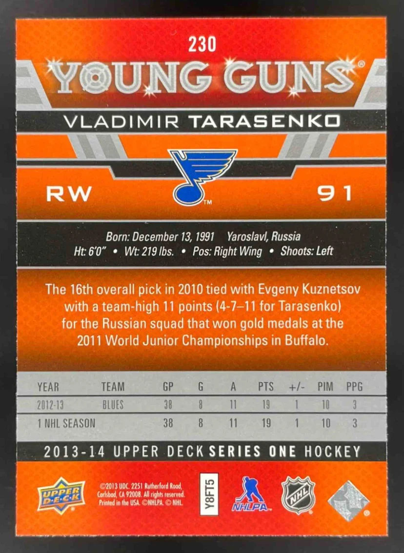 2013-14 Upper Deck #230 Vladimir Tarasenko Young Guns RC - Image 2