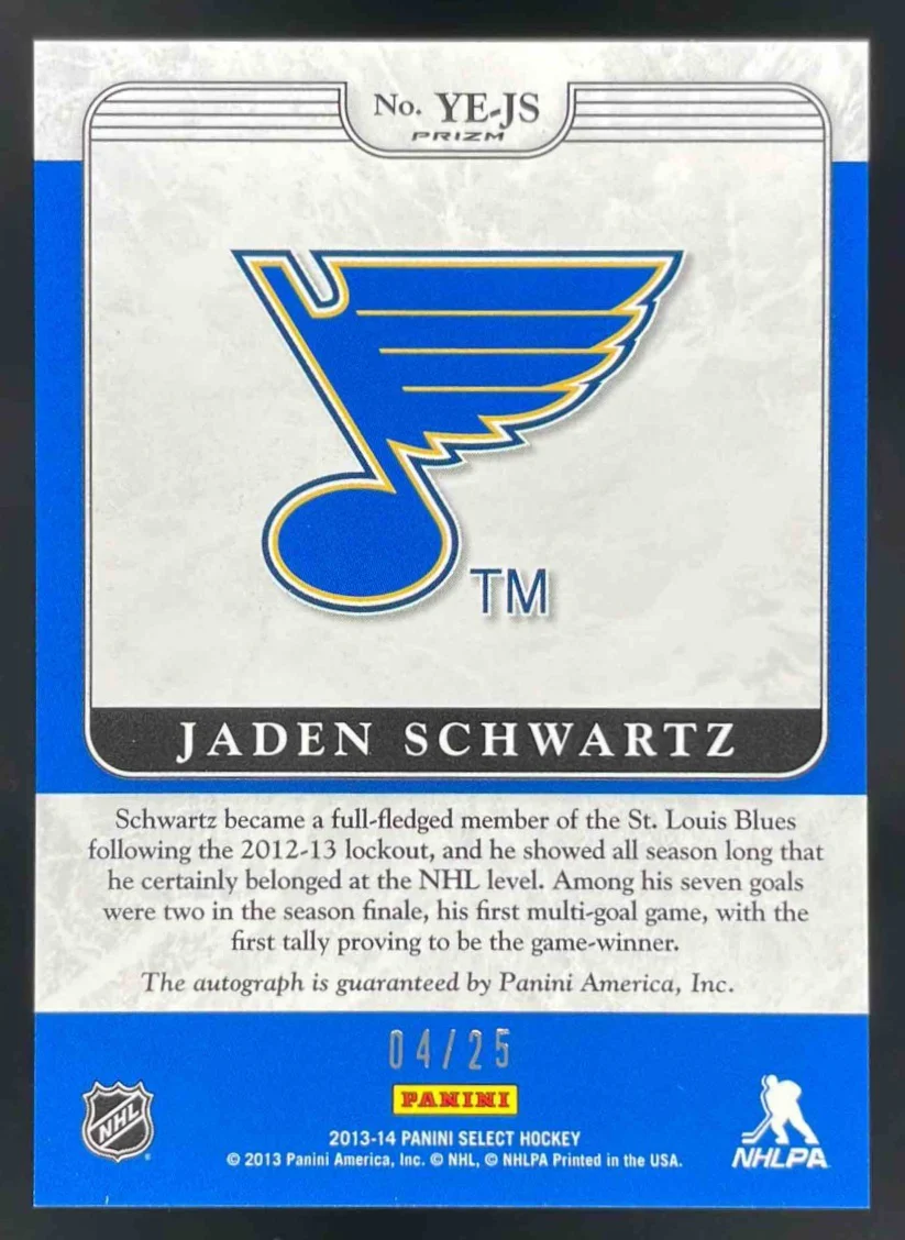 2013-14 Panini Select Youth Explosion Autographs Prizms Jaden Schwartz /25 - Image 2