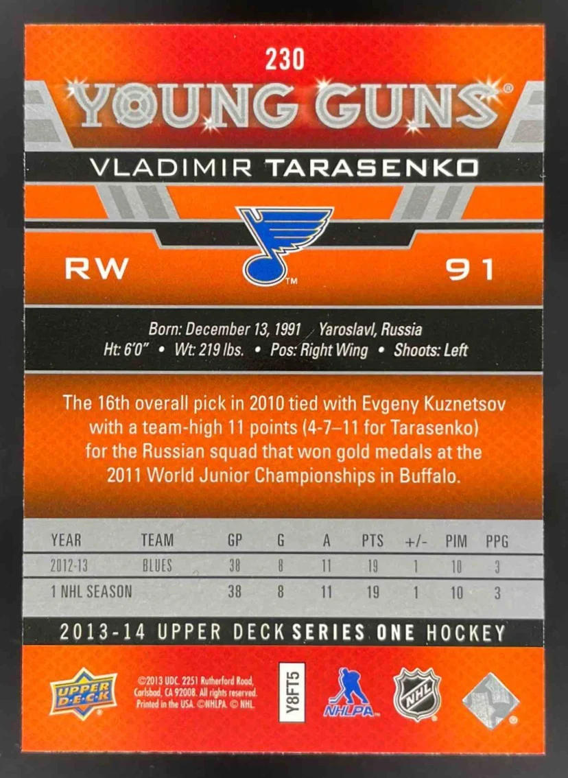 2013-14 Upper Deck #230 Vladimir Tarasenko Young Guns RC - Image 2