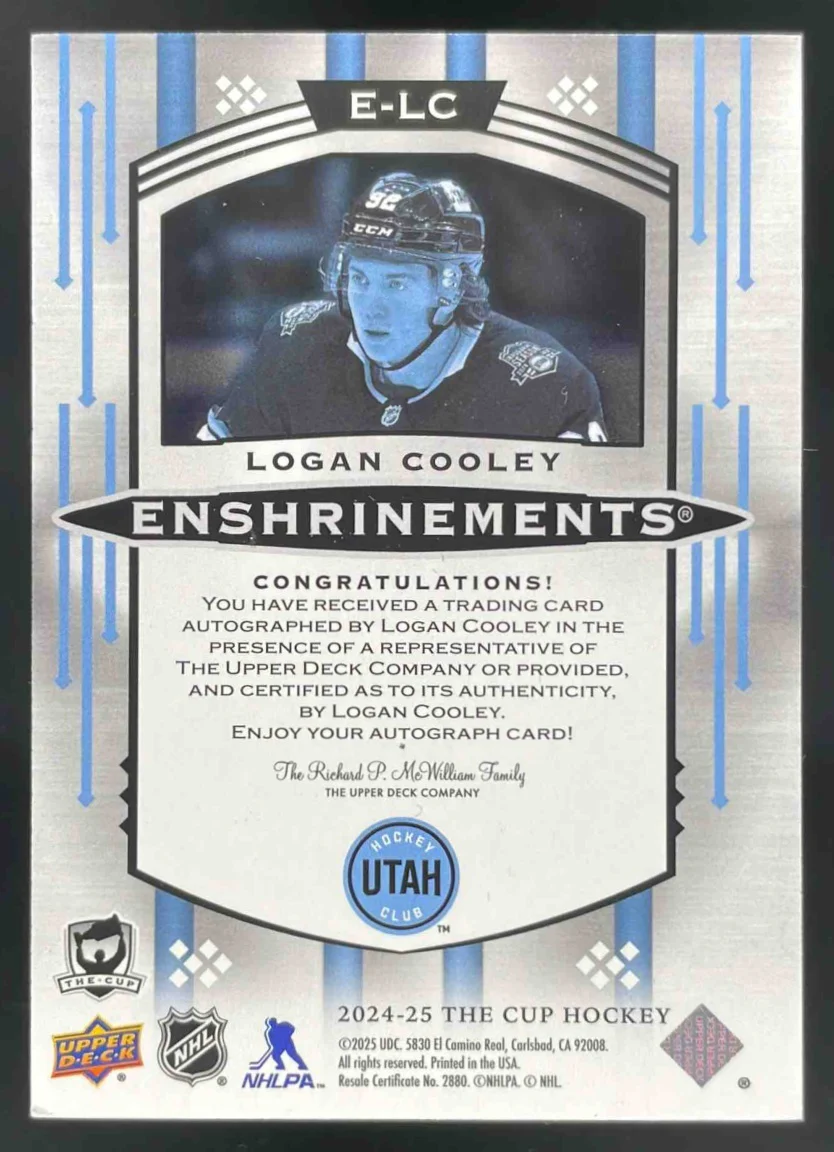 2024-25 Upper Deck The Cup Enshrinements #E-LC Logan Cooley Autograph Auto /99 - Image 2