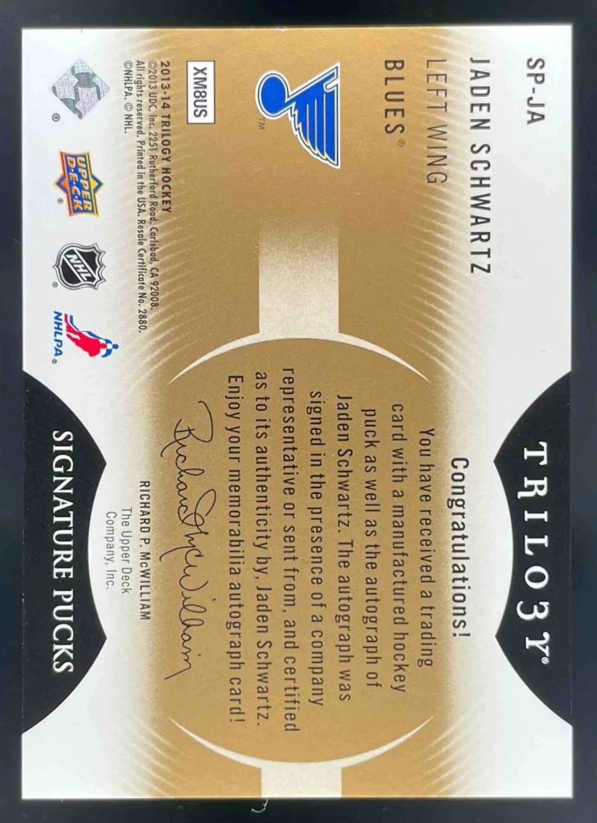2013-14 Upper Deck Trilogy Signature Pucks #SP-JA Jaden Schwartz Autograph Auto - Image 2
