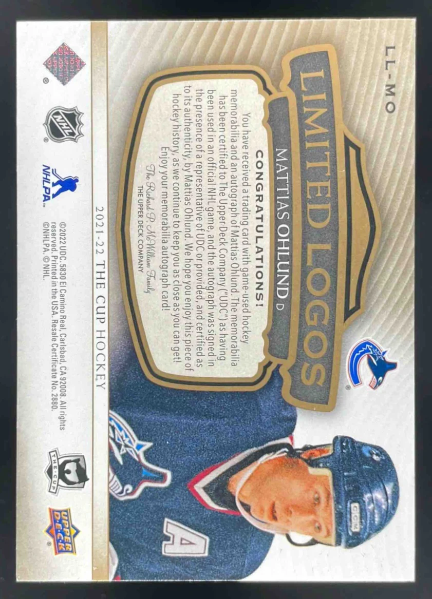 2021-22 The Cup Limited Logos #LLMO Mattias Ohlund Autograph Auto /50 - Image 2
