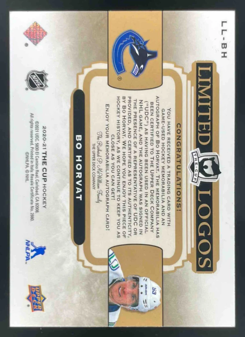 2020 The Cup Update Limited Logos #LL-BH Bo Horvat Auto /50 - Image 2