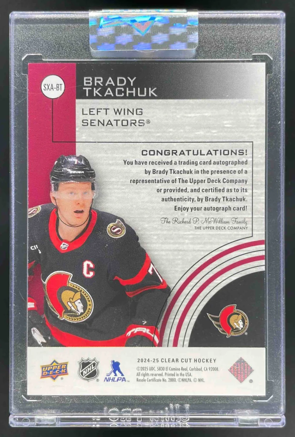 2024-25 Upper Deck Clear Cut 2000-01 SPXCITEMENT #SXA-BT Brady Tkachuk Auto - Image 2