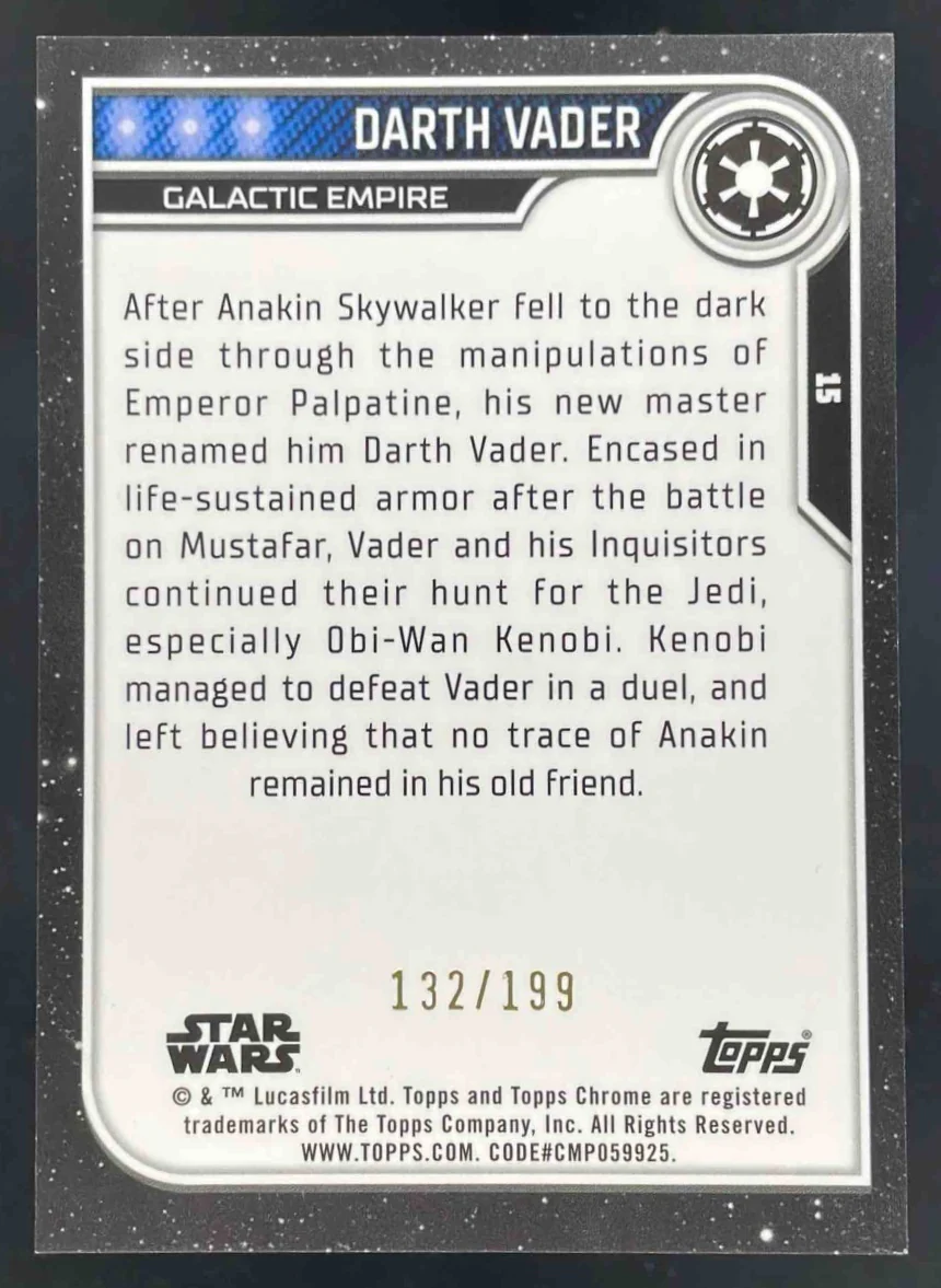 2023 Topps Chrome Star Wars Aqua #15 Darth Vader /199 - Image 2