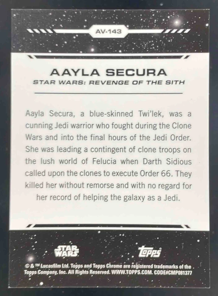 2024 Topps Star Wars Aurebesh Variation Rebel Orange #AV-143 Aayla Secura /25 - Image 2