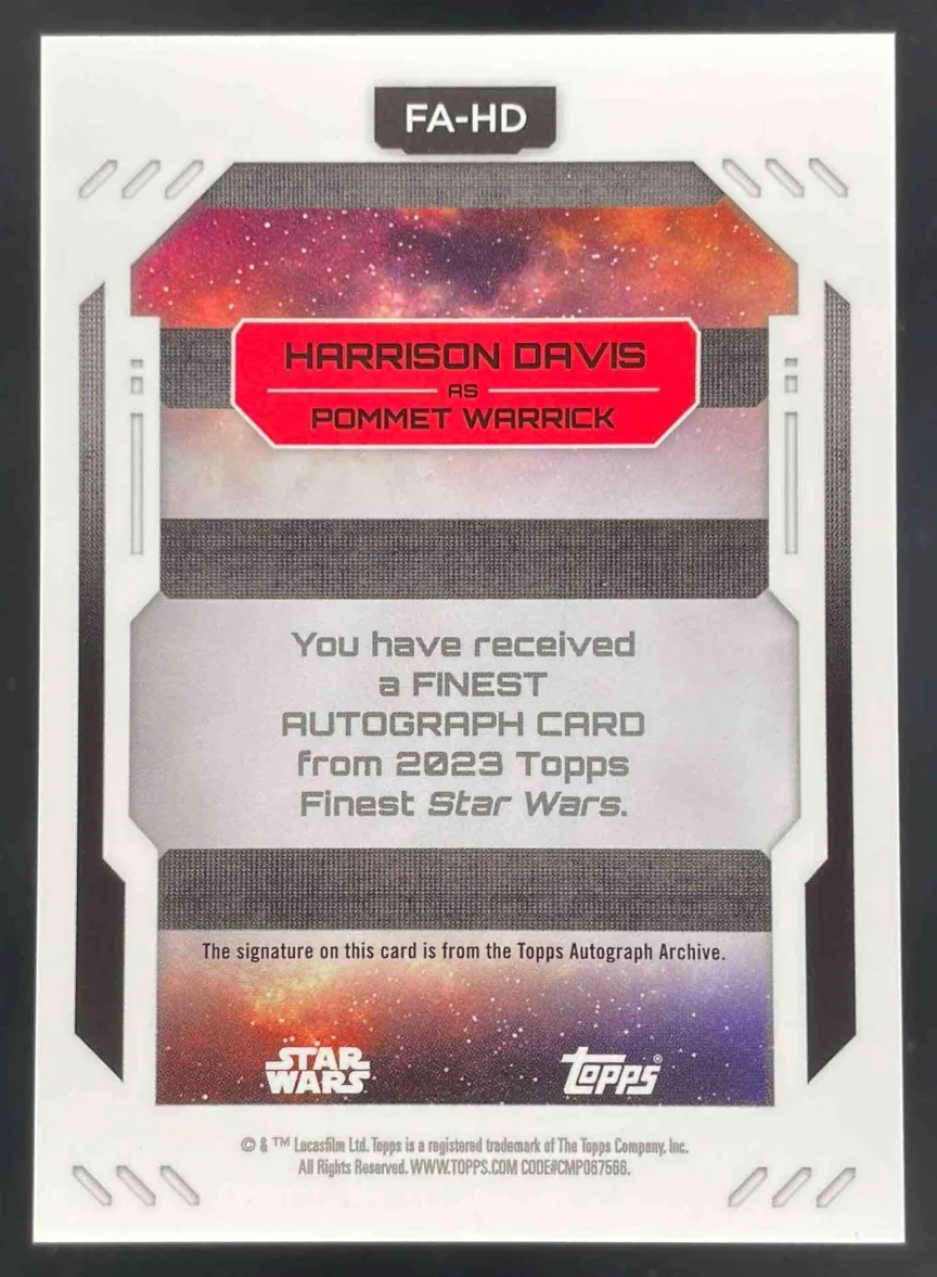 2023 Topps Finest Star Wars Finest Aqua #FA-HD Harrison Davis Auto /199 - Image 2