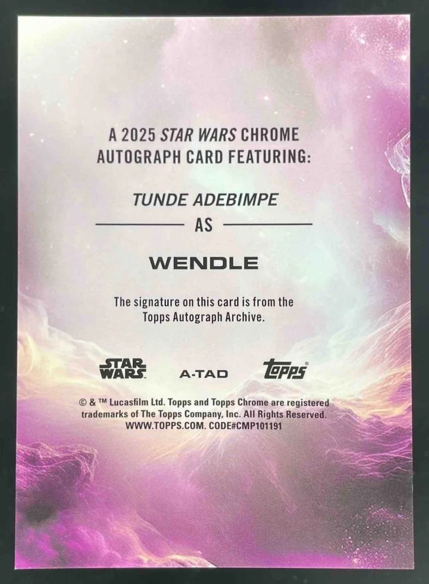2025 Topps Chrome Star Wars Skywalker Blue #ATAD Tunde Adebimpe Wendle Auto /150 - Image 2