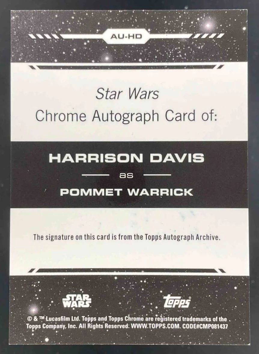 2024 Topps Chrome Star Wars Skywalker Blue #AU-HD Harrison Davis Auto /150 - Image 2