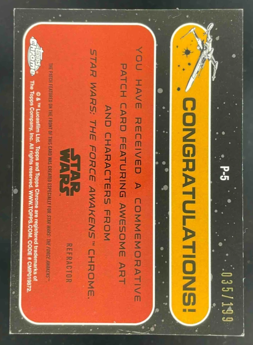 2016 Topps Star Wars Force Awakens Patch Relics Shimmer TIE Fighter Pilot /199 - Image 2