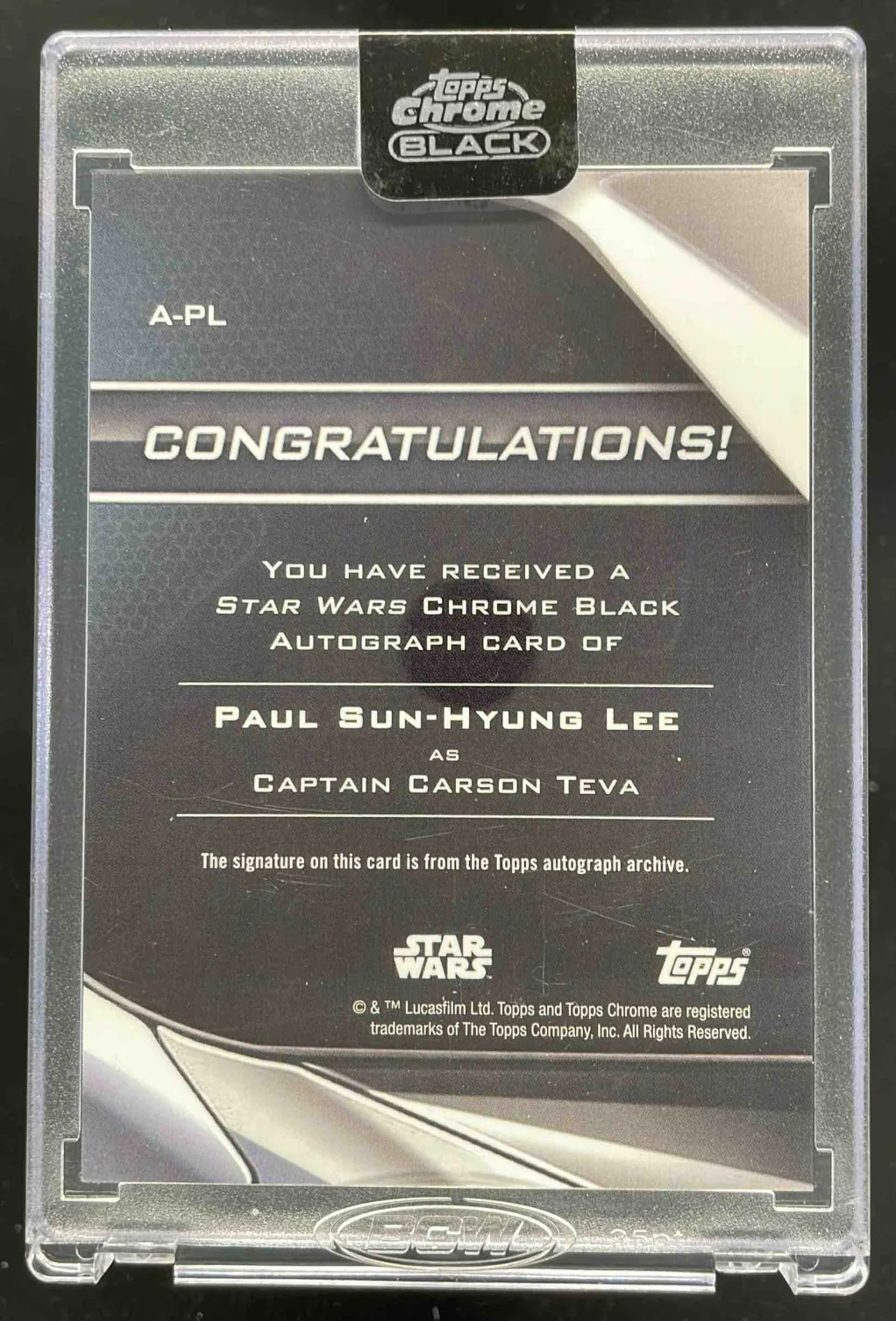2023 Topps Chrome Black Star Wars Autographs #A-PL Paul Sun-Hyung Lee Auto - Image 2