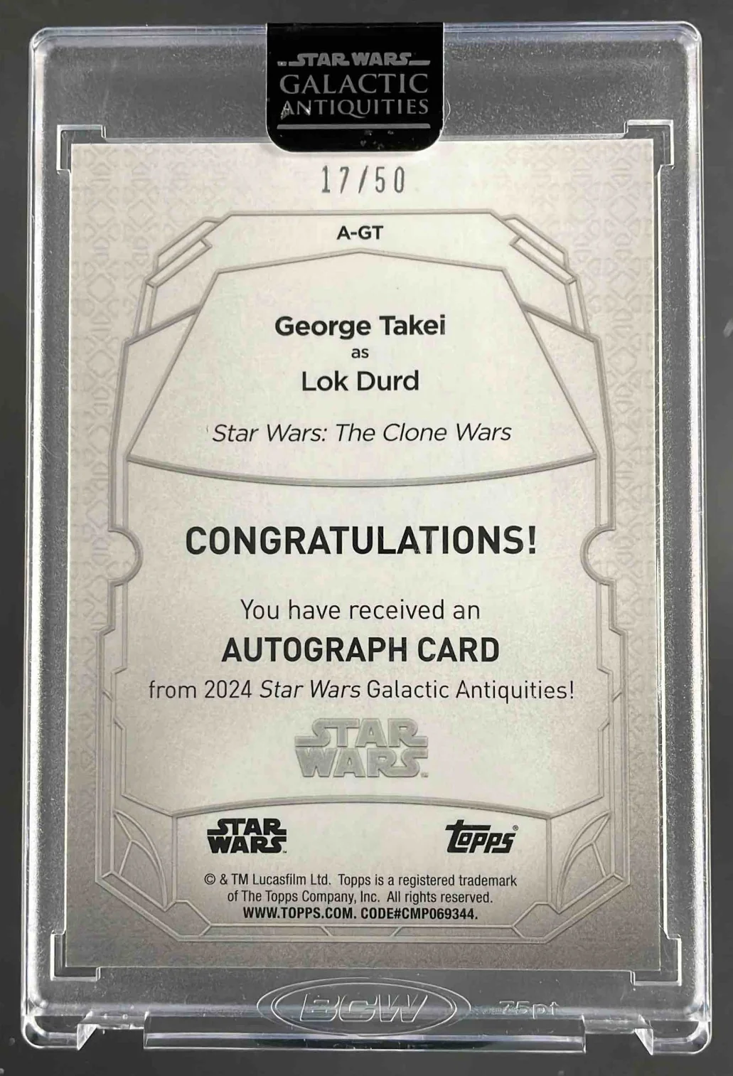 2024 Topps Star Wars Galactic Antiquities Sequel Trilogy George Takei Auto /50 - Image 2