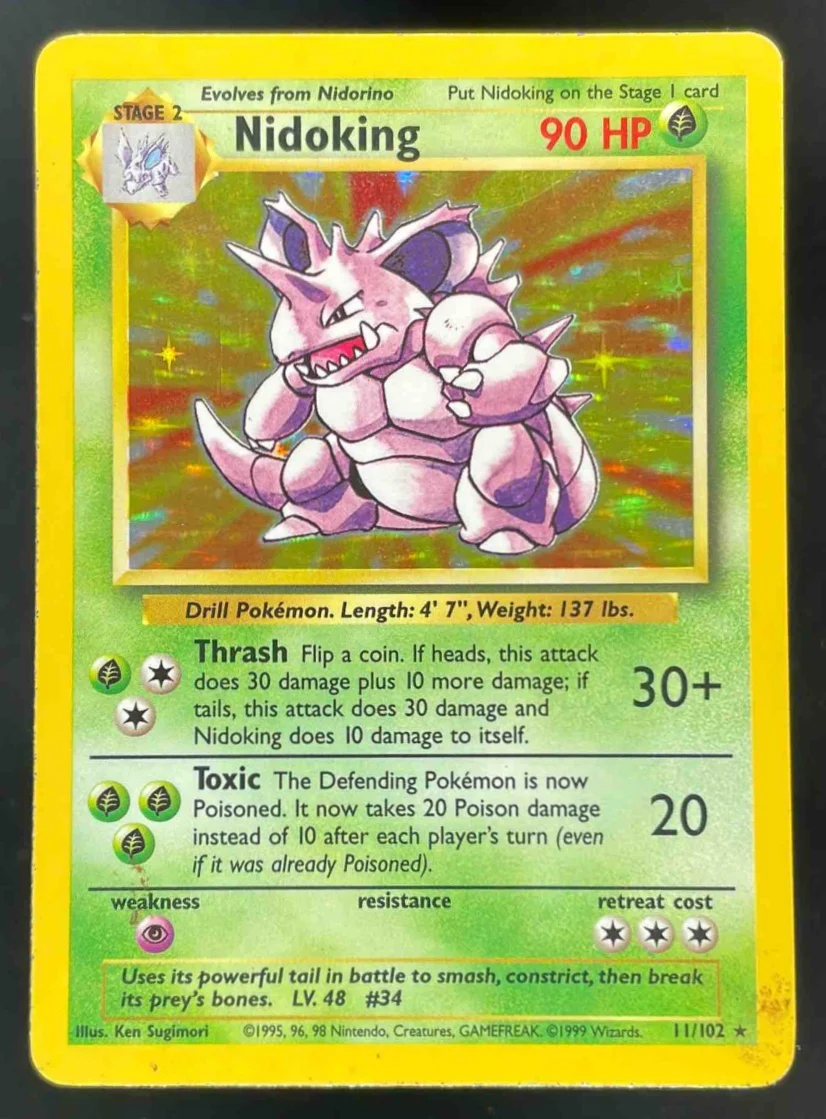1999 Pokemon Unlimited Set #11/102 Nidoking Rare Holo