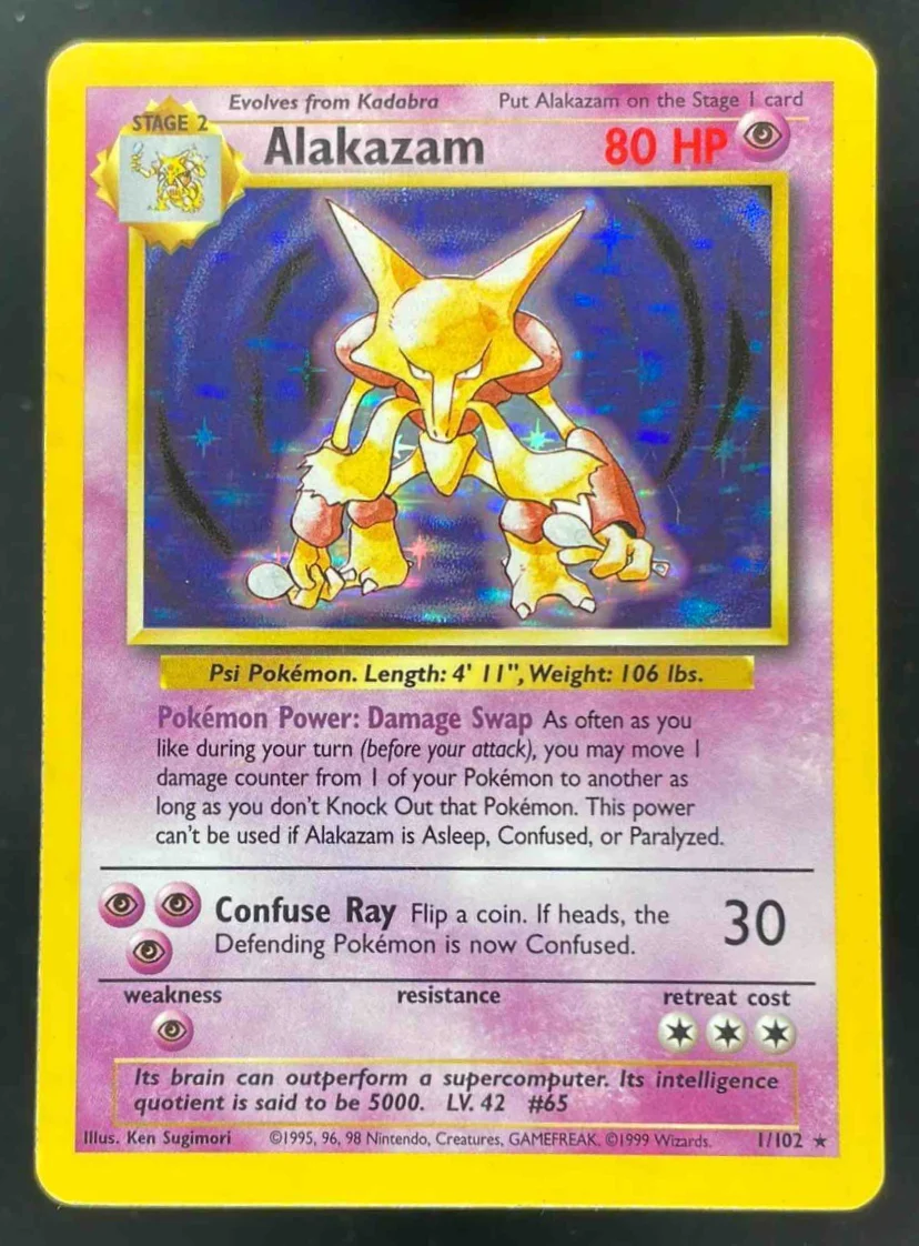 1999 Pokemon Unlimited Set #1/102 Alakazam Rare Holo