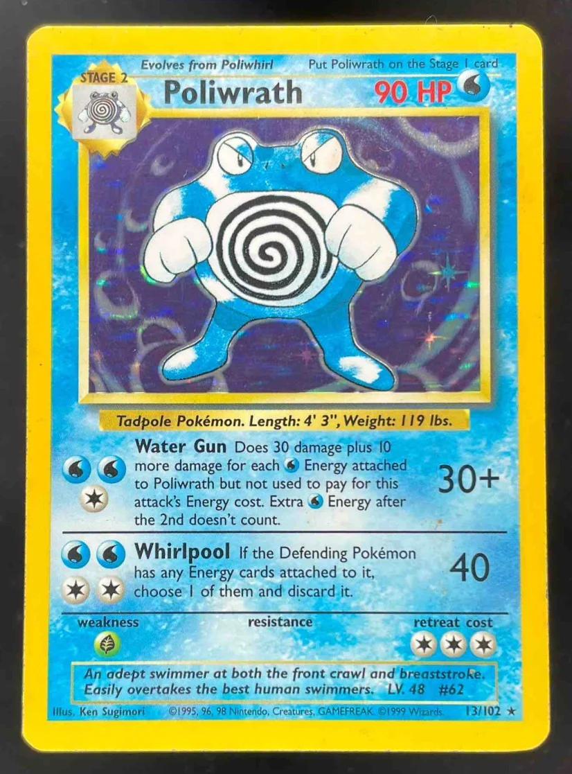 1999 Pokemon Unlimited Set #13/102 Poliwrath Rare Holo