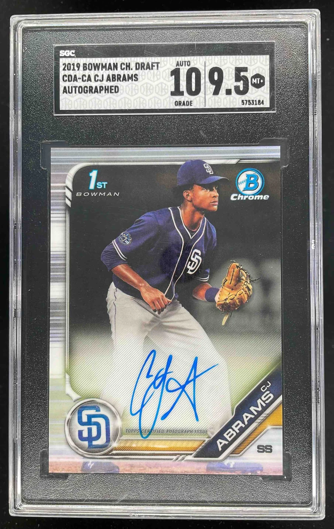 2019 Bowman Draft Chrome Pick Autographs #CDA-CA CJ Abrams RC Auto SGC 9.5