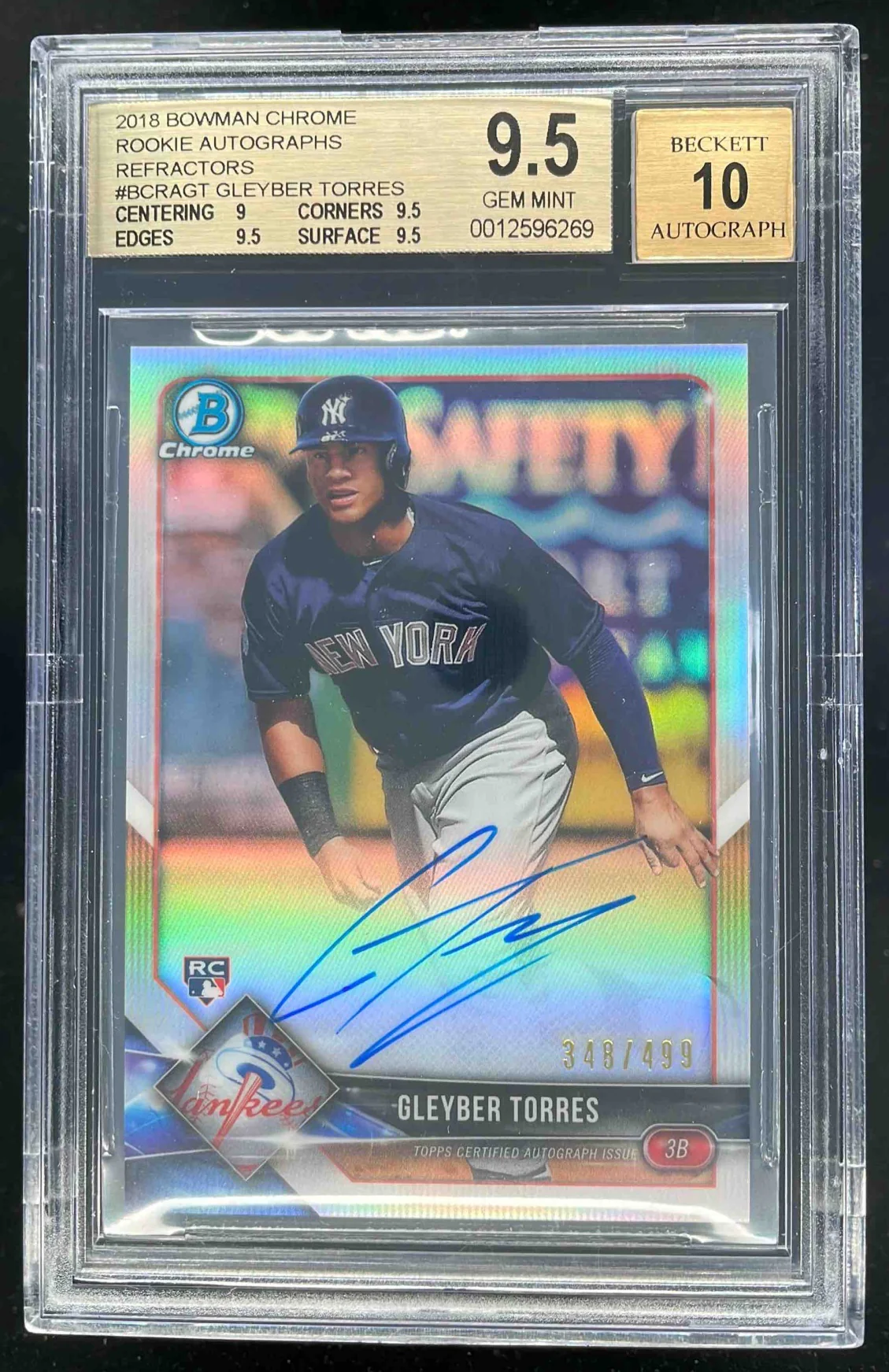 2018 Bowman Chrome Chrome #BCRA-GT Gleyber Torres RC Auto /499 BGS 9.5