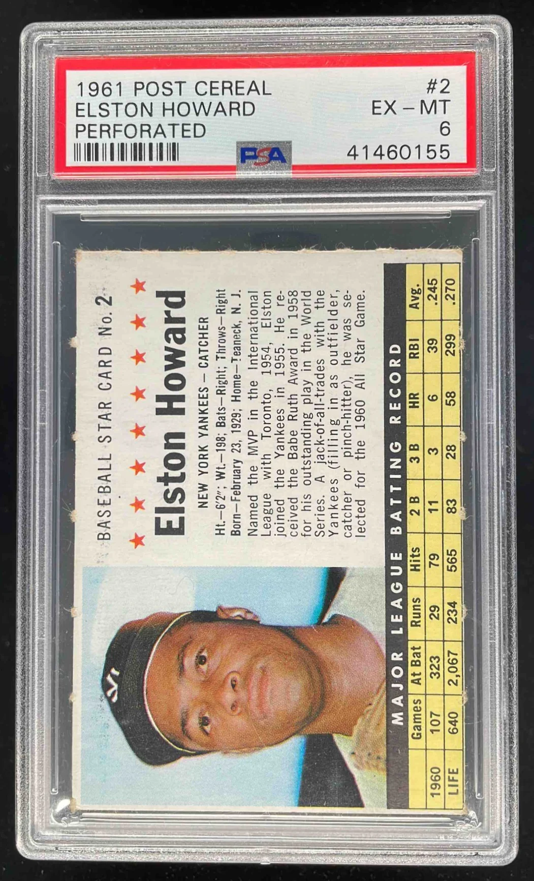 1961 Post Cereal Perforated #2 Elston Howard PSA 6