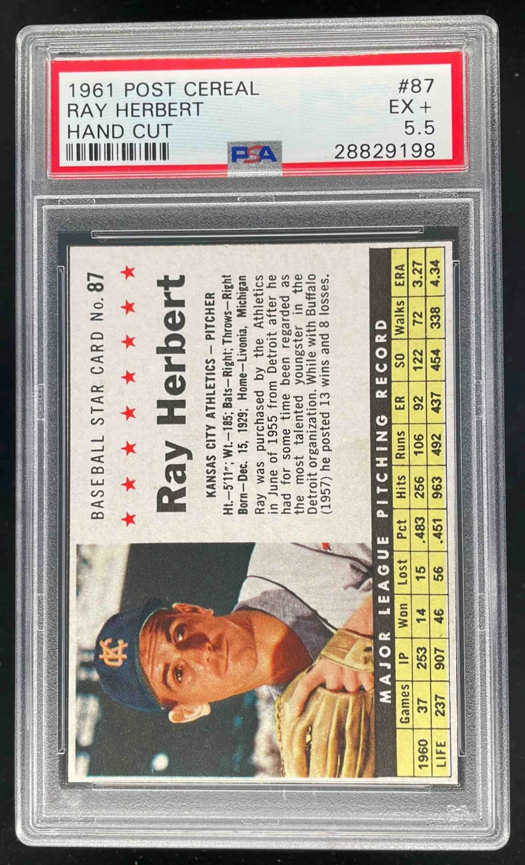 1961 Post Cereal Hand Cut #87 Ray Herbert PSA 5.5