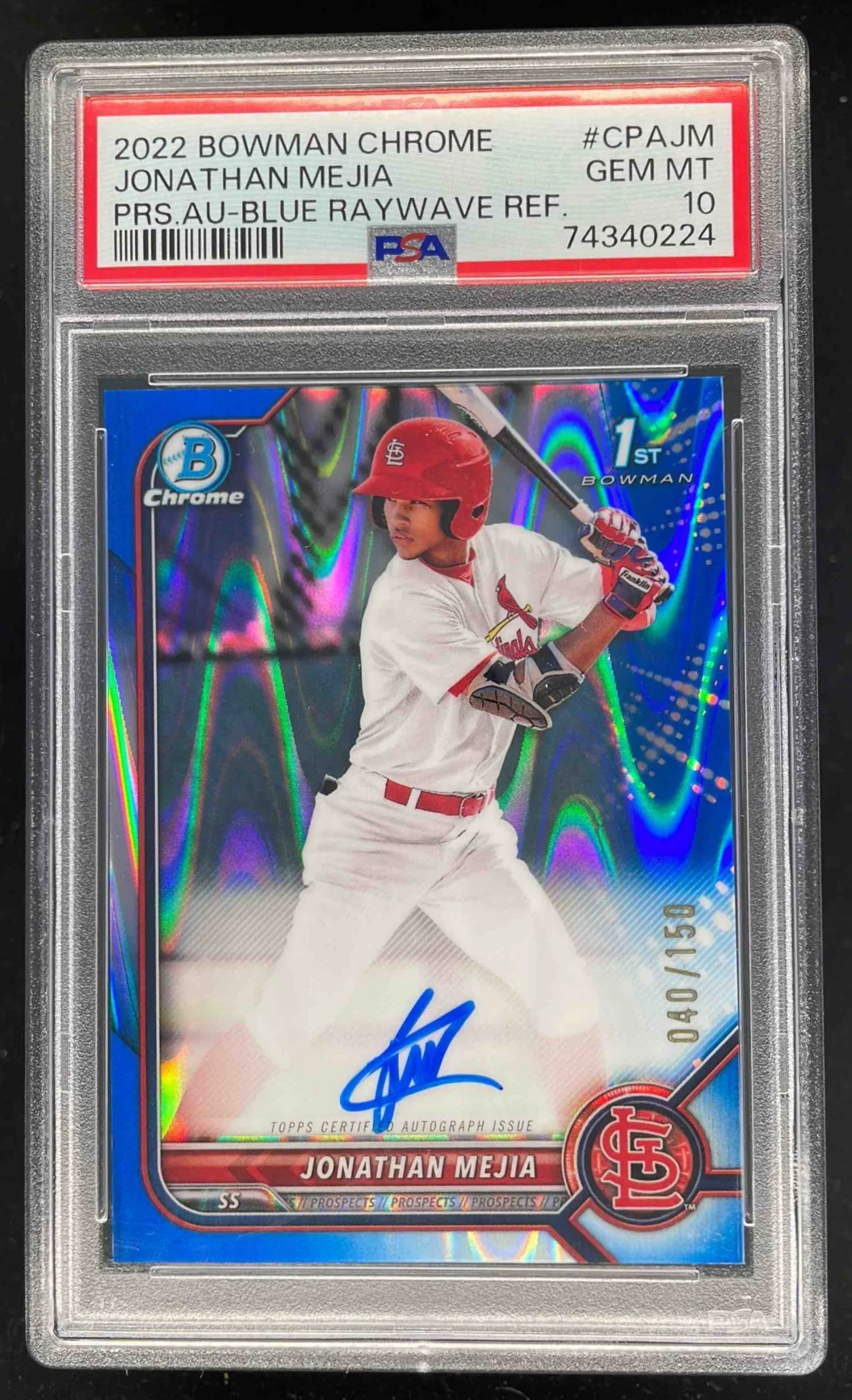 2022 Bowman Chrome Blue RayWave #CPA-JM Jonathan Mejia RC Auto /150 PSA 10