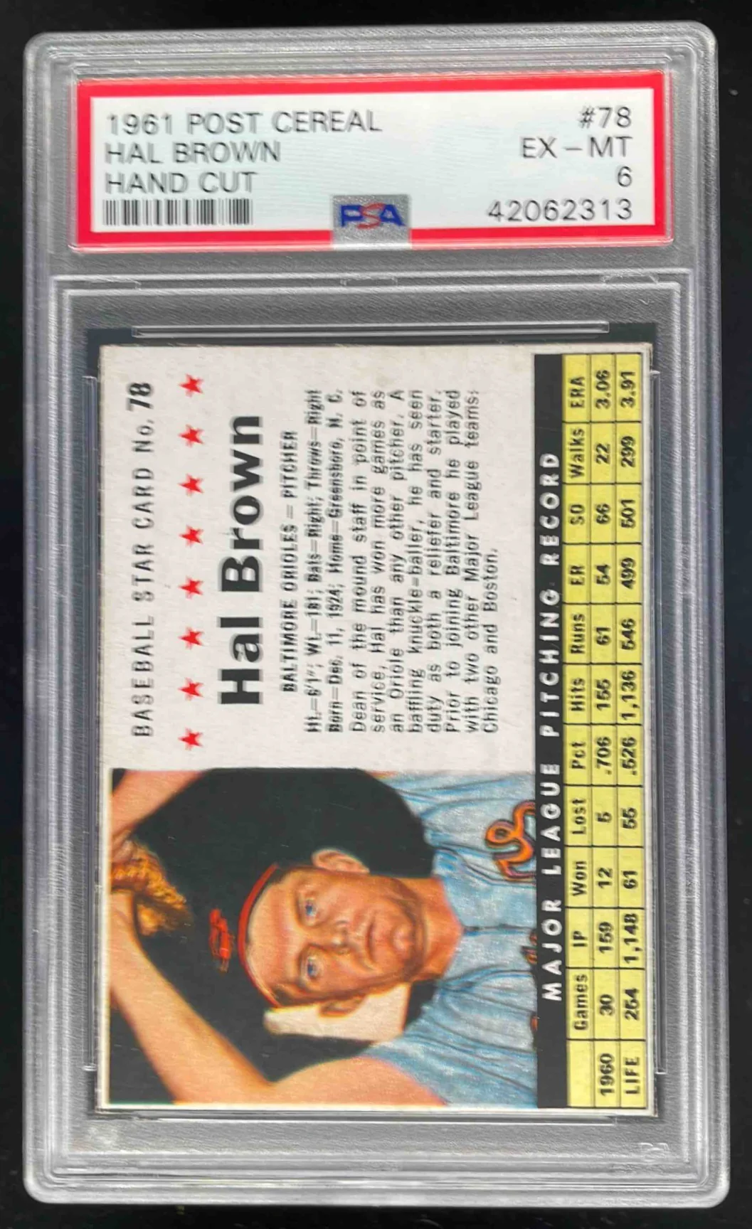 1961 Post Cereal Hand Cut #78 Hal Brown PSA 6