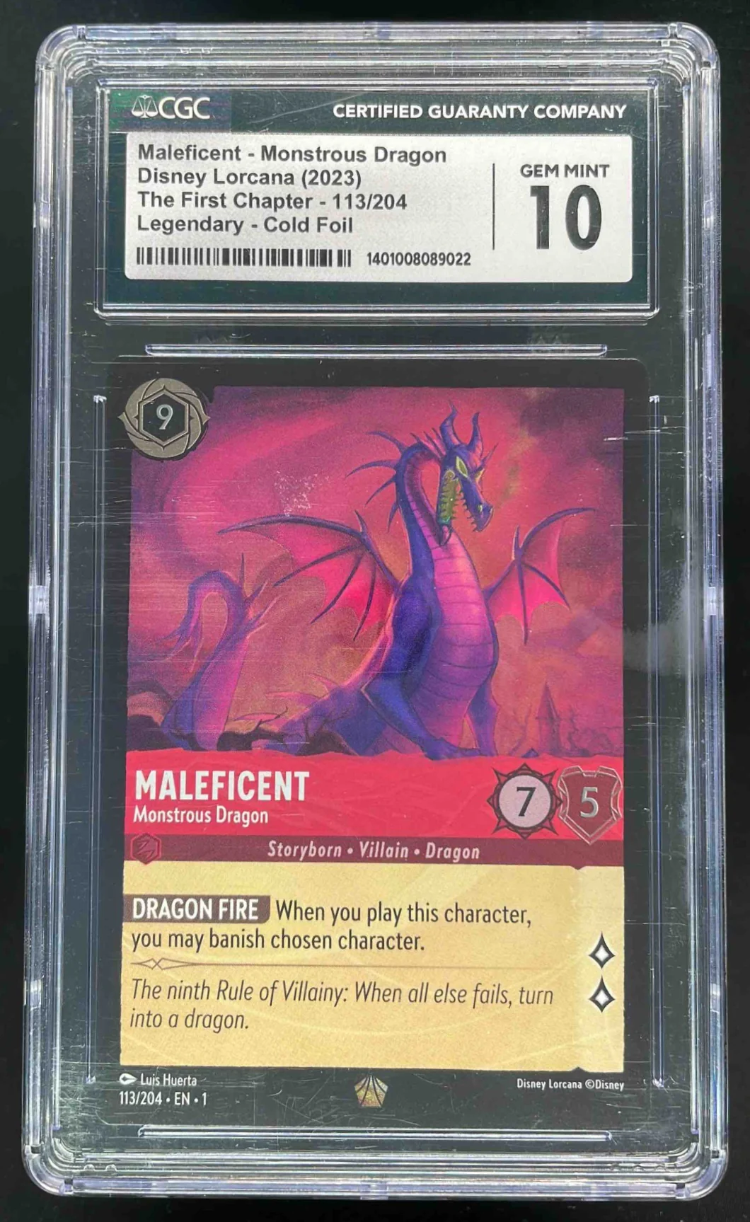 2023 Disney Lorcana First Chapter Cold Foil Maleficent Monstrous Dragon CGC 10