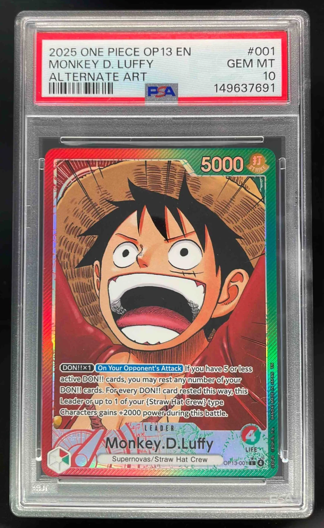 2025 One Piece OP13 EN #001 Monkey D Luffy Alternate Art PSA 10