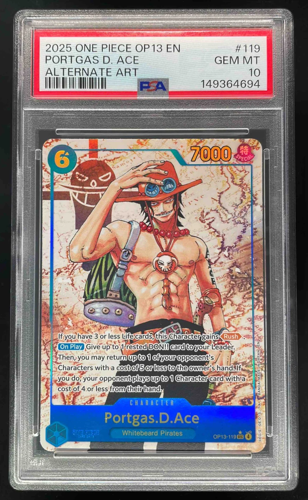2025 One Piece OP13 EN #119 Portgas D Ace Alternate Art PSA 10