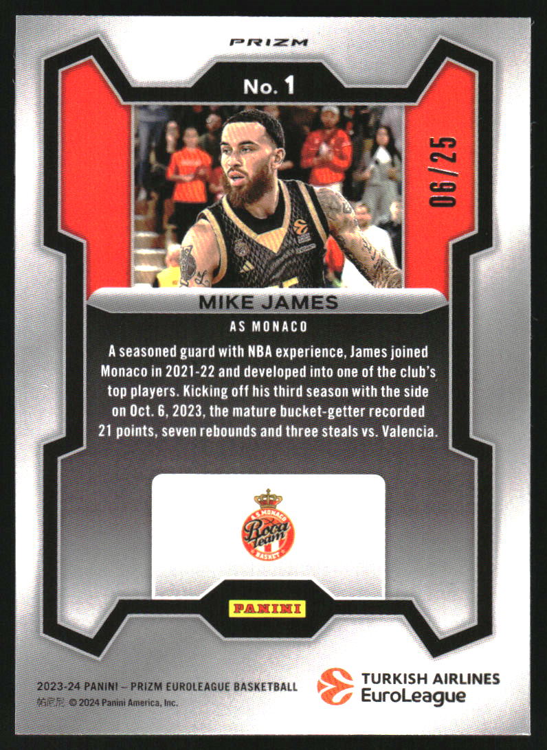 2023-24 Panini Prizm Euroleague Mojo #1 Mike James /25 - Image 2