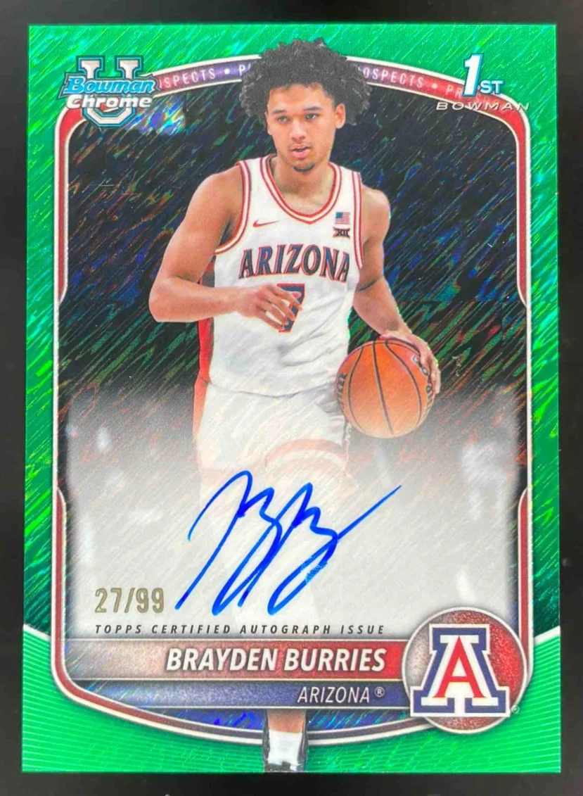 2025-26 Bowman Chrome Prospect Green Shimmer #CPA-BB Brayden Burries RC Auto /99