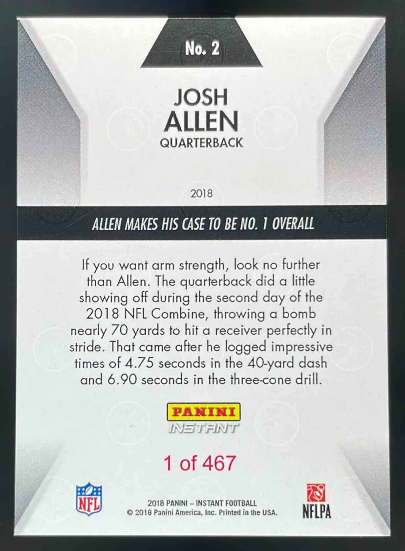 2018 Panini Instant NFL #2 Josh Allen RC - Image 2