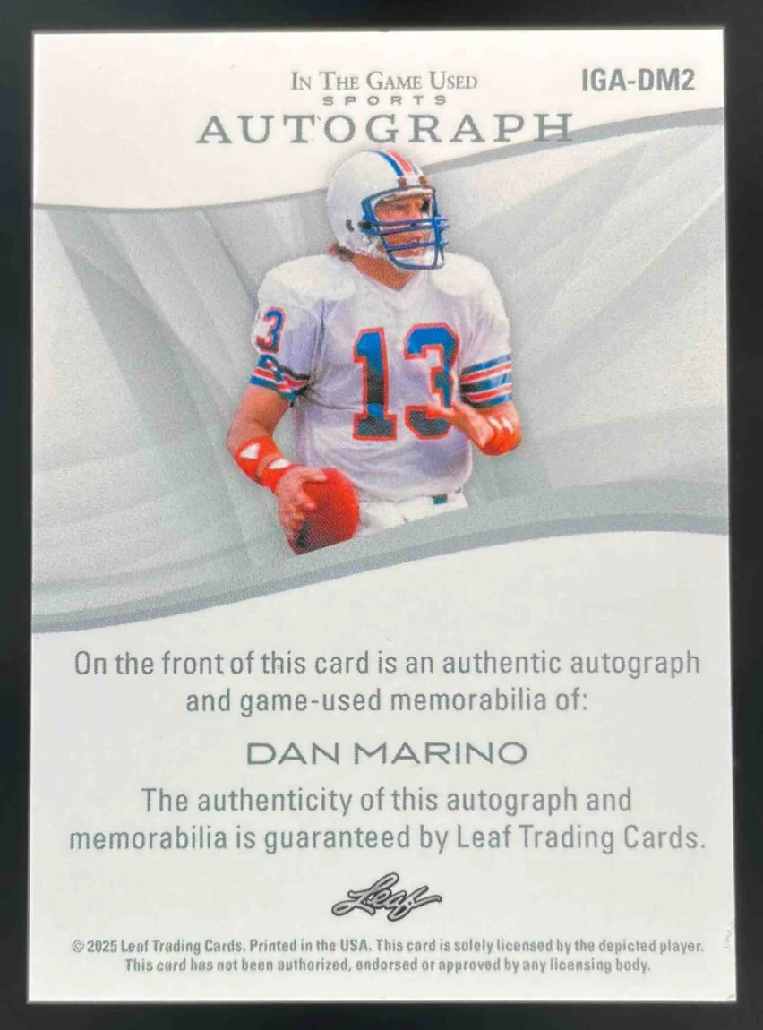 2025 Leaf In the Game Used Sports Blue Holo #IGA-DM2 Dan Marino Auto /25 - Image 2