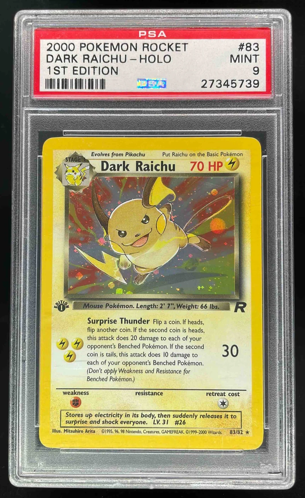 2000 Pokemon Team Rocket First Edition #83/82 Dark Raichu Holo PSA 9